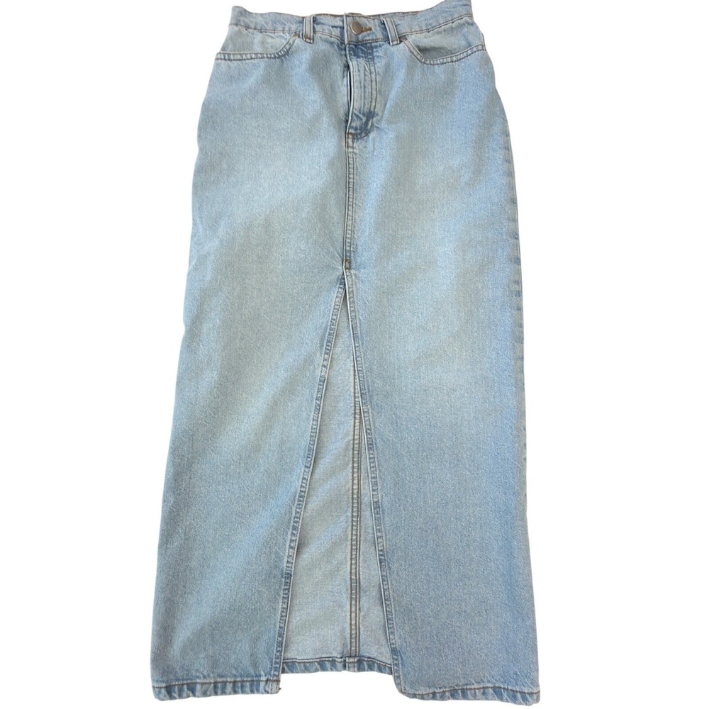 Gianni Bini Light Wash Denim Maxi Skirt High Waisted Front Slit Size 2 Blue Long - Picture 3 of 11
